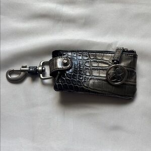 Croc-Embossed Black & Silver Keychain Coin Purse – Excellent Used Condition